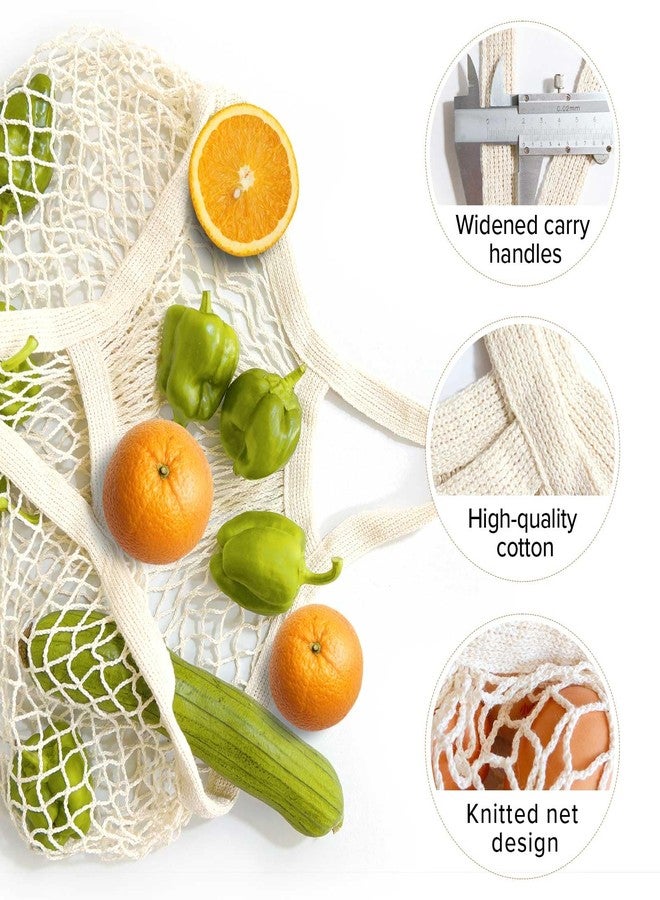 LZMS 3PCS Cotton Mesh Produce Bags,Reusable Grocery Veggie Net Tote,Washable Farmers Market Storage with Wide-Strap Carry Handles(Short Handle) - Image 2